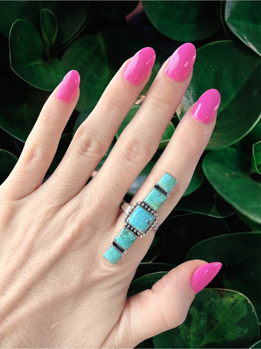 Turquoise Multi-Stone Sterling Silver Bar Ring Adjustable | 925 Sterling Silver